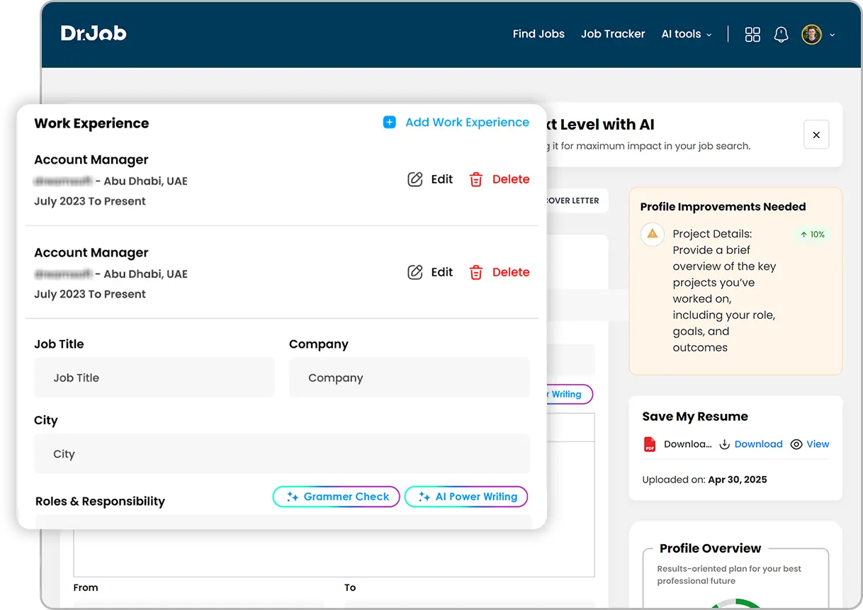 AI Resume Builder - Add Your Work Experience